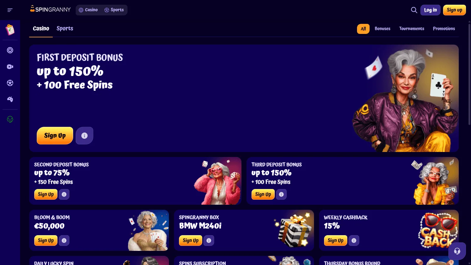 Spingranny Casino desktop promotions area with bonus and reward offers